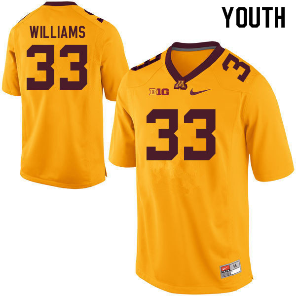 Youth #33 Devon Williams Minnesota Golden Gophers College Football Jerseys Sale-Gold - Click Image to Close